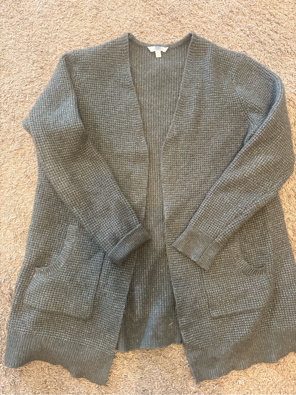 Women's olive green Open-Front Waffle Knit Cardigan Sweater